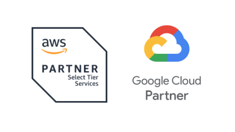 AWS 、Google Cloud のパートナーロゴ